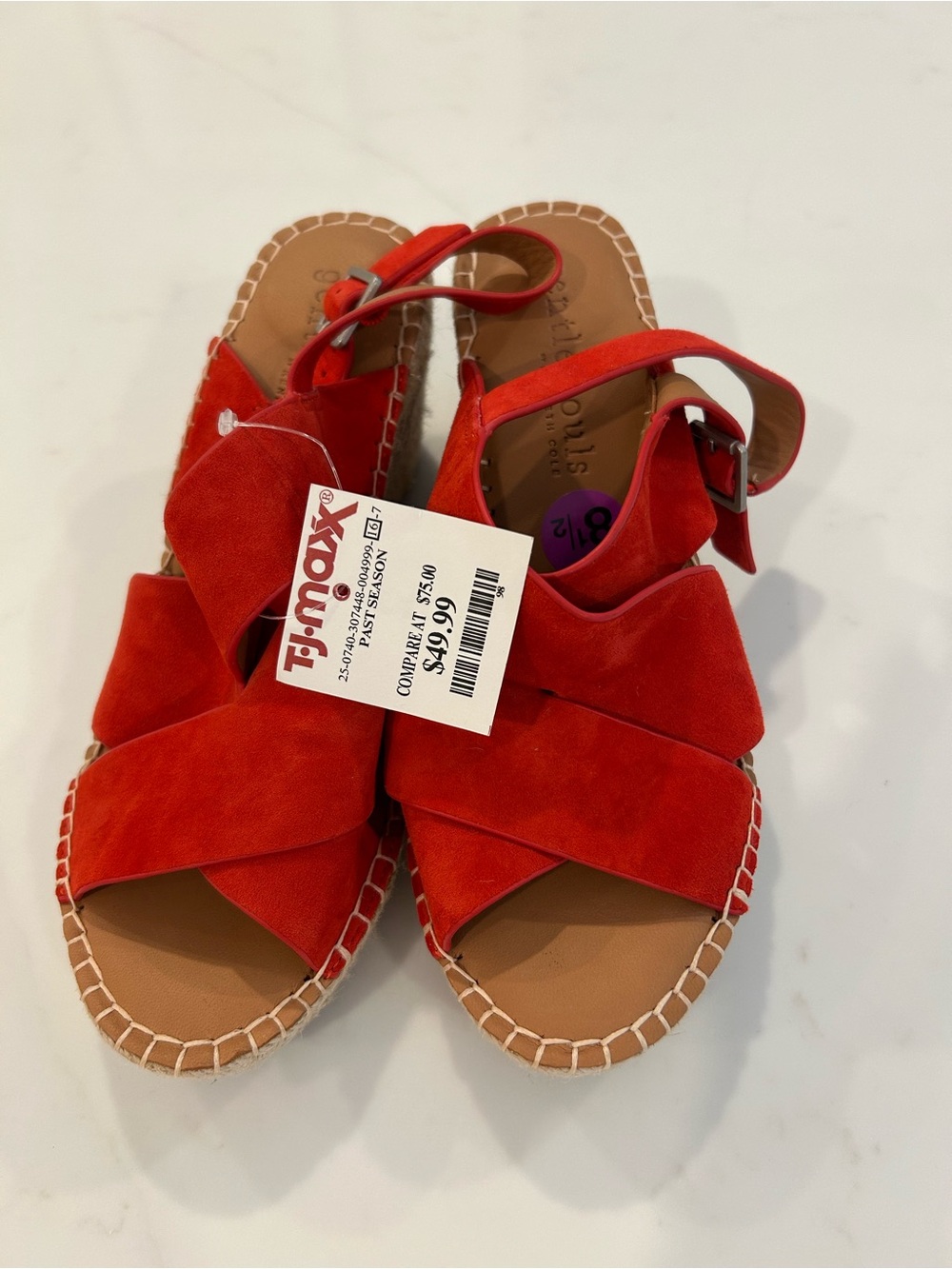 gentle souls Burnt Red Suede Crisscross Espadrille Sandals